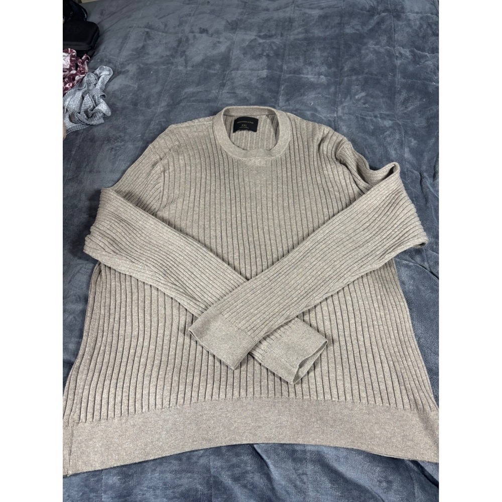 Abercrombie &‎ Fitch Mens XXL Tan Ribbed Crewneck Long Sleeve Knit Sweater Taupe